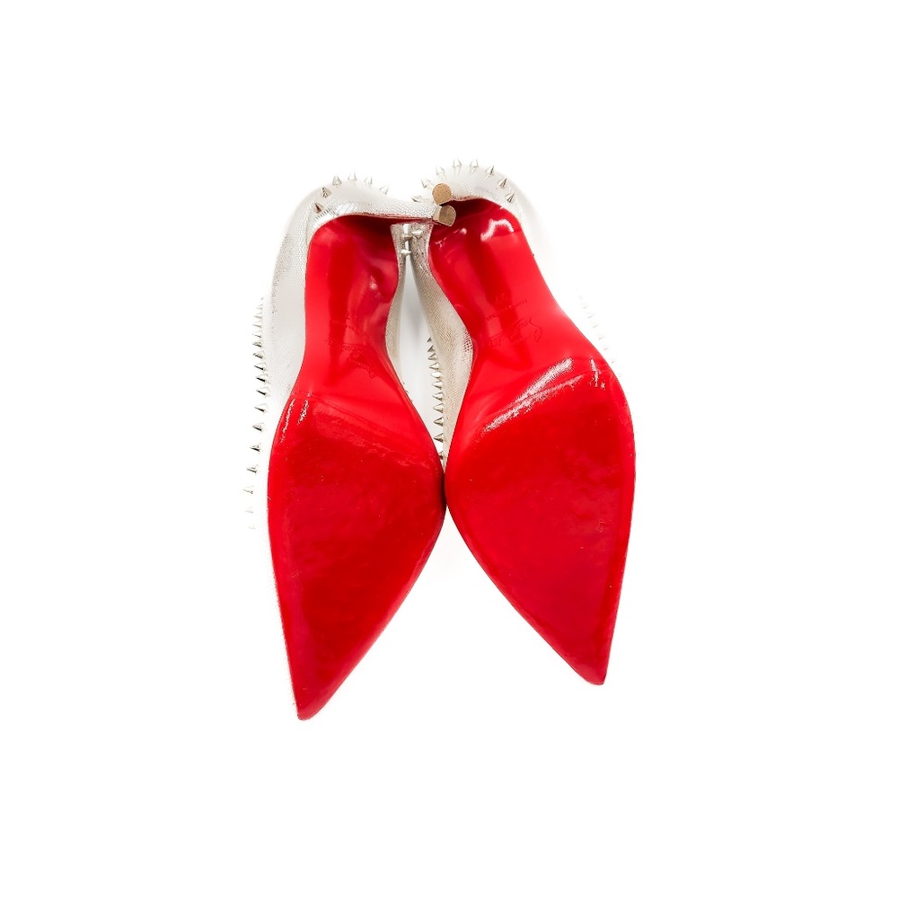 Christian Louboutin Anjalina 100 Silver Leather Spike Pumps EU 37 - Picture 8 of 9